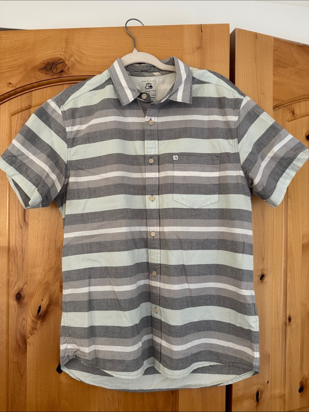 Quiksilver Short-Sleeve Striped Button-Down Shirt - Gray & Mint